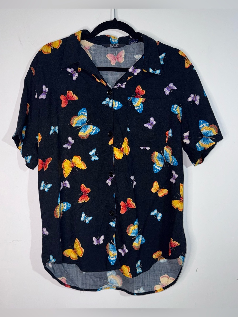 Y2K Butterfly Print Rayon Button Up Fairycore Grunge Blouse M